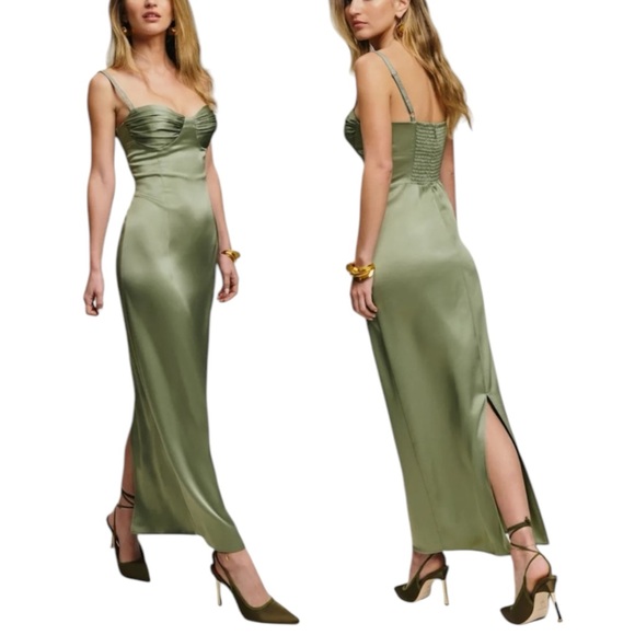 Reformation Dresses & Skirts - NWT REFORMATION Stormi‎ Satin Midi Dress in Artichoke. Size 2